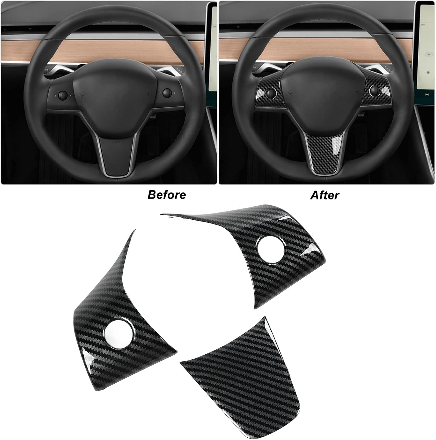 Teslula Carbon Steering Trim for Tesla Model 3/Y-Carbon Fiber Interior Mods