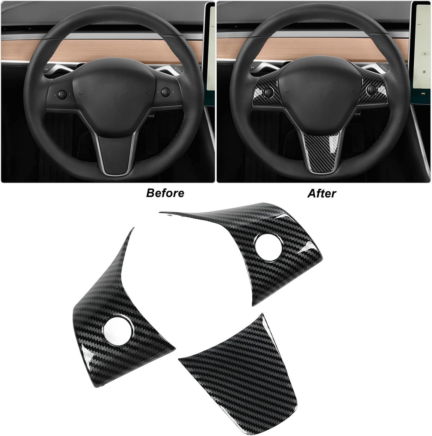Teslula Carbon Steering Trim for Tesla Model 3/Y-Carbon Fiber Interior Mods