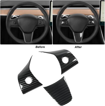 Teslula Carbon Steering Trim for Tesla Model 3/Y-Carbon Fiber Interior Mods