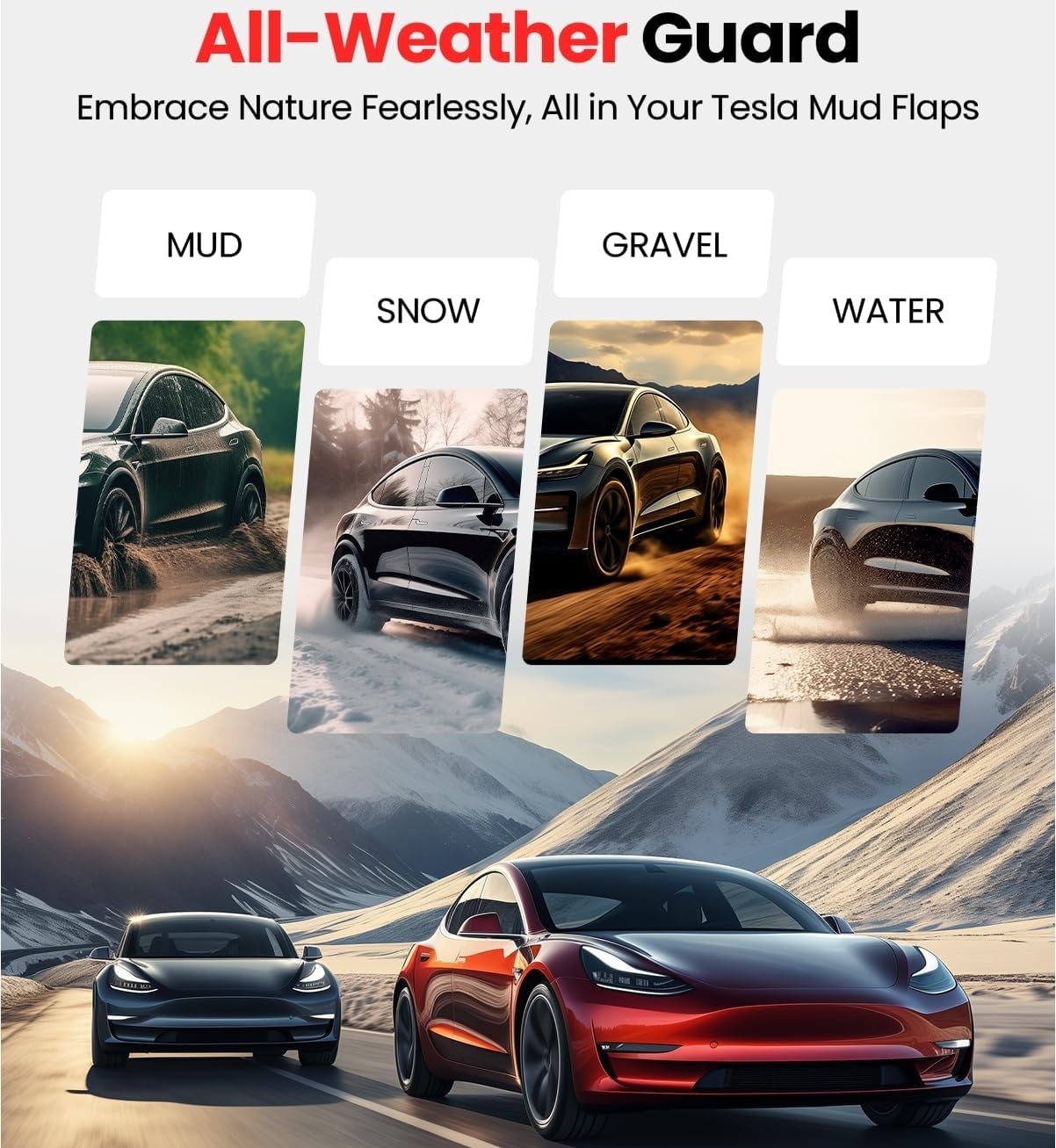 Teslula No-Drill Mud Flaps for Tesla Model 3/Y - OEM Fit All-Weather Protection