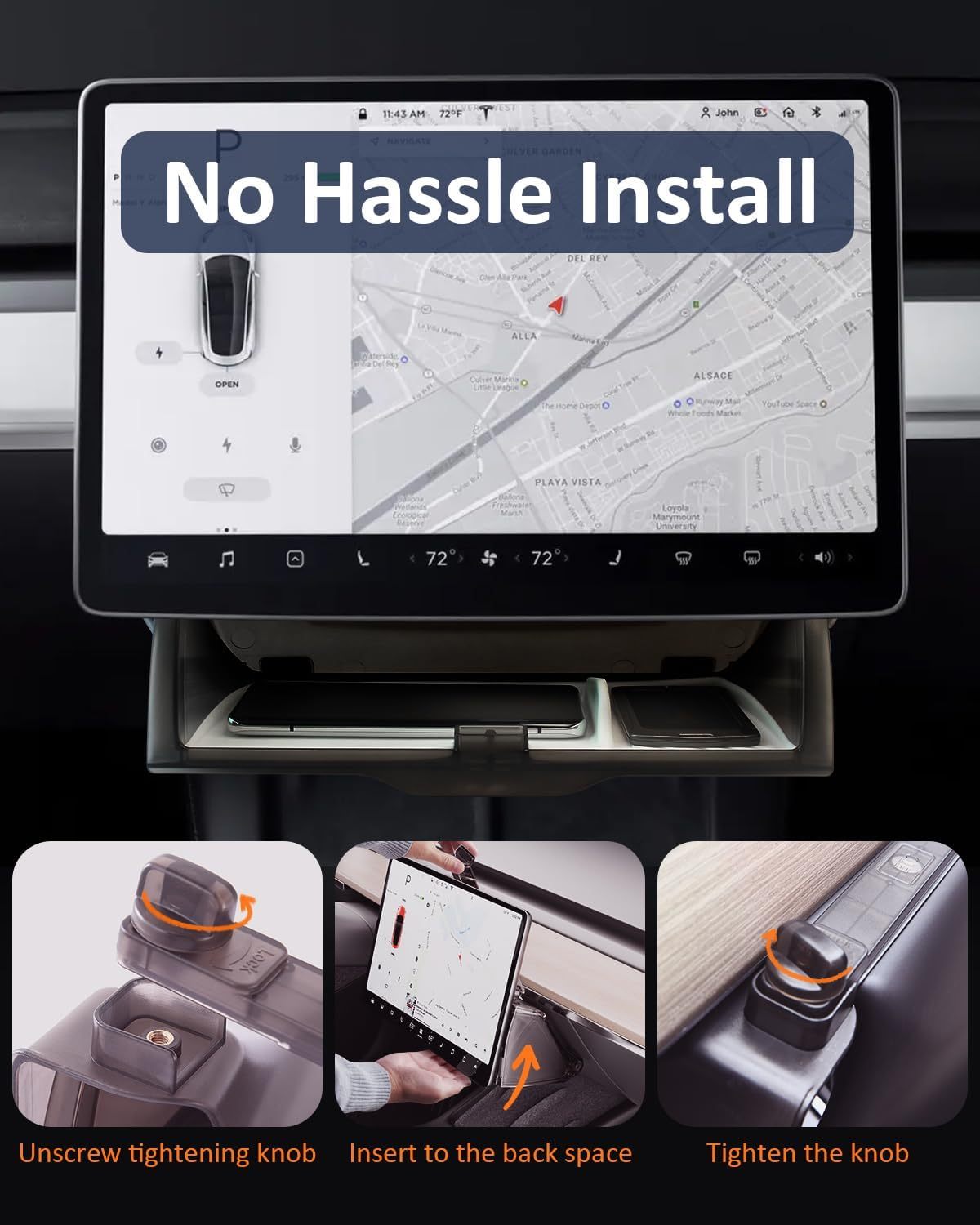 Teslula Under Screen Storage for Tesla Model 3/Y - Hidden Organizer Tray