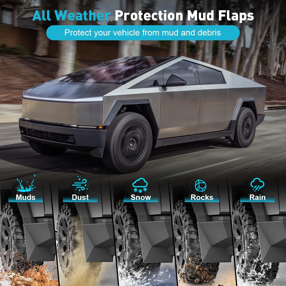 Teslula Cybertruck Mud Flaps2023-2025-No-Drill TPE Splash Guards(4-PC)