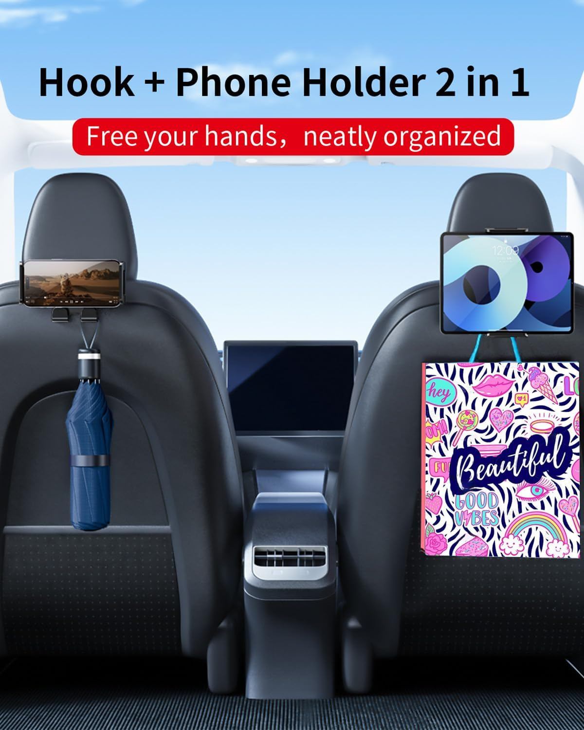 Teslula Seat Back Hook for Tesla - Tablet Holder & Bag Hooks