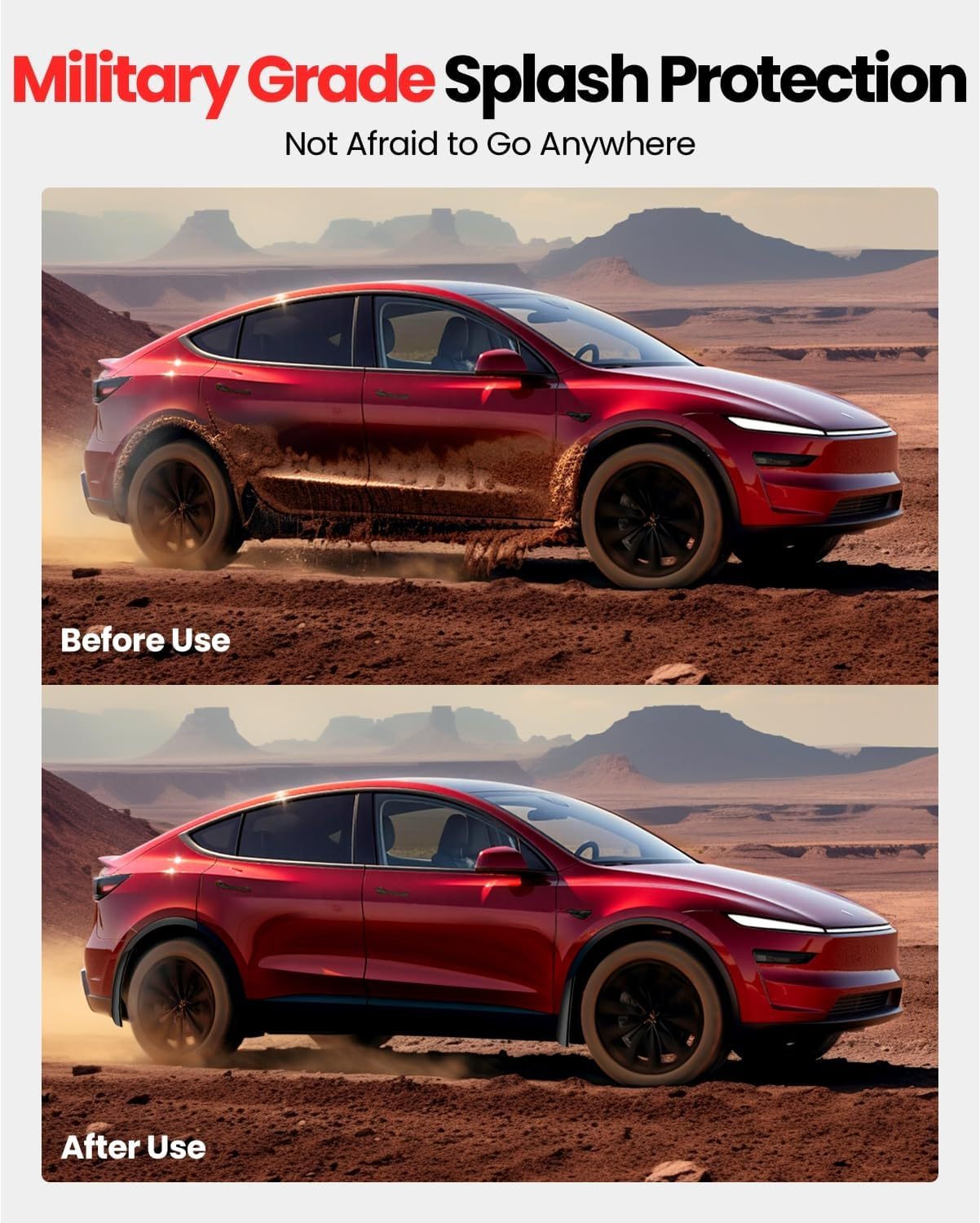 Teslula No-Drill Mud Flaps for Tesla Model 3/Y - OEM Fit All-Weather Protection