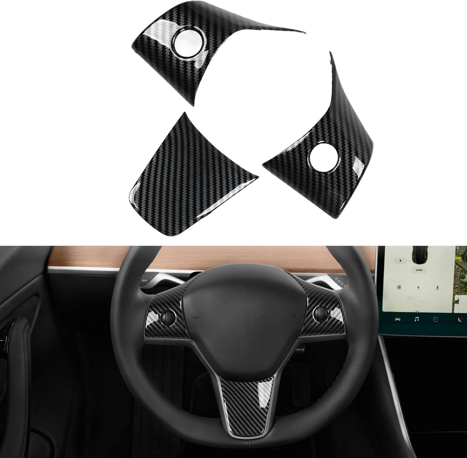 Teslula Carbon Steering Trim for Tesla Model 3/Y-Carbon Fiber Interior Mods