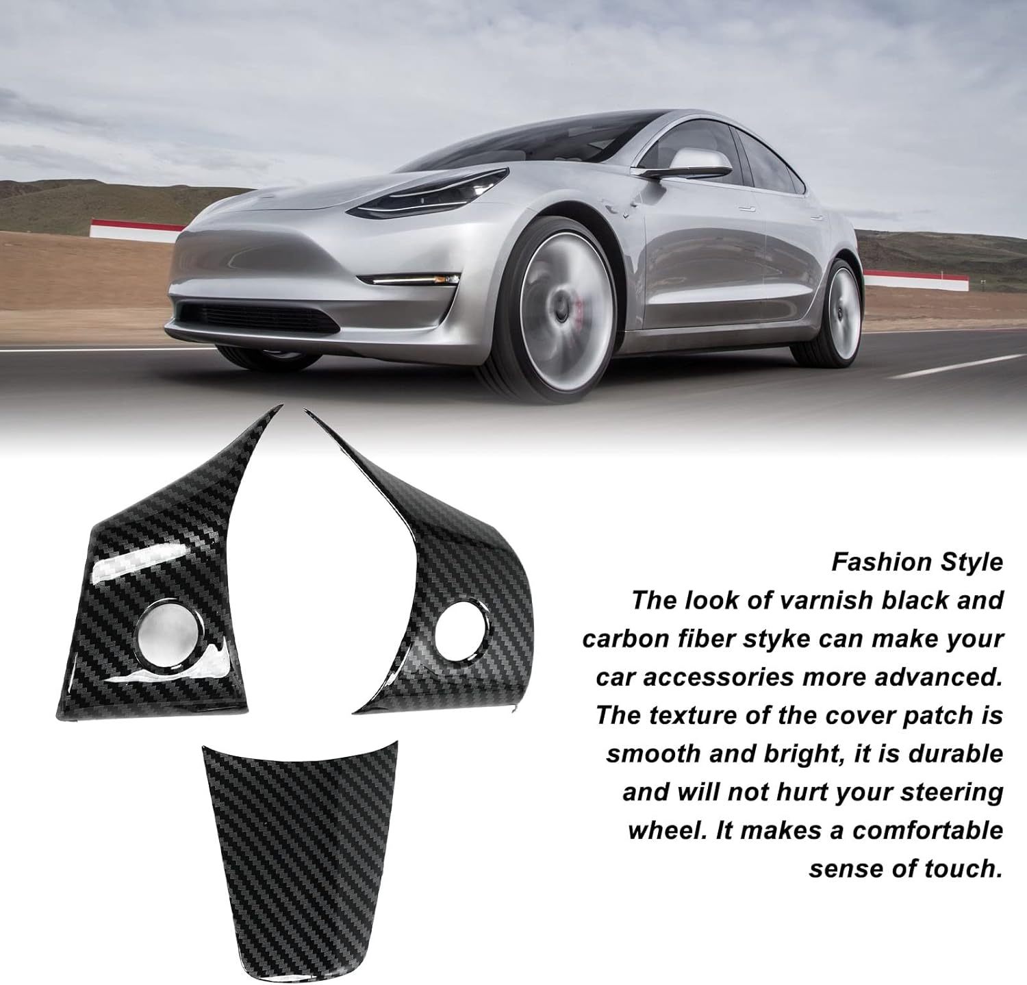 Teslula Carbon Steering Trim for Tesla Model 3/Y-Carbon Fiber Interior Mods