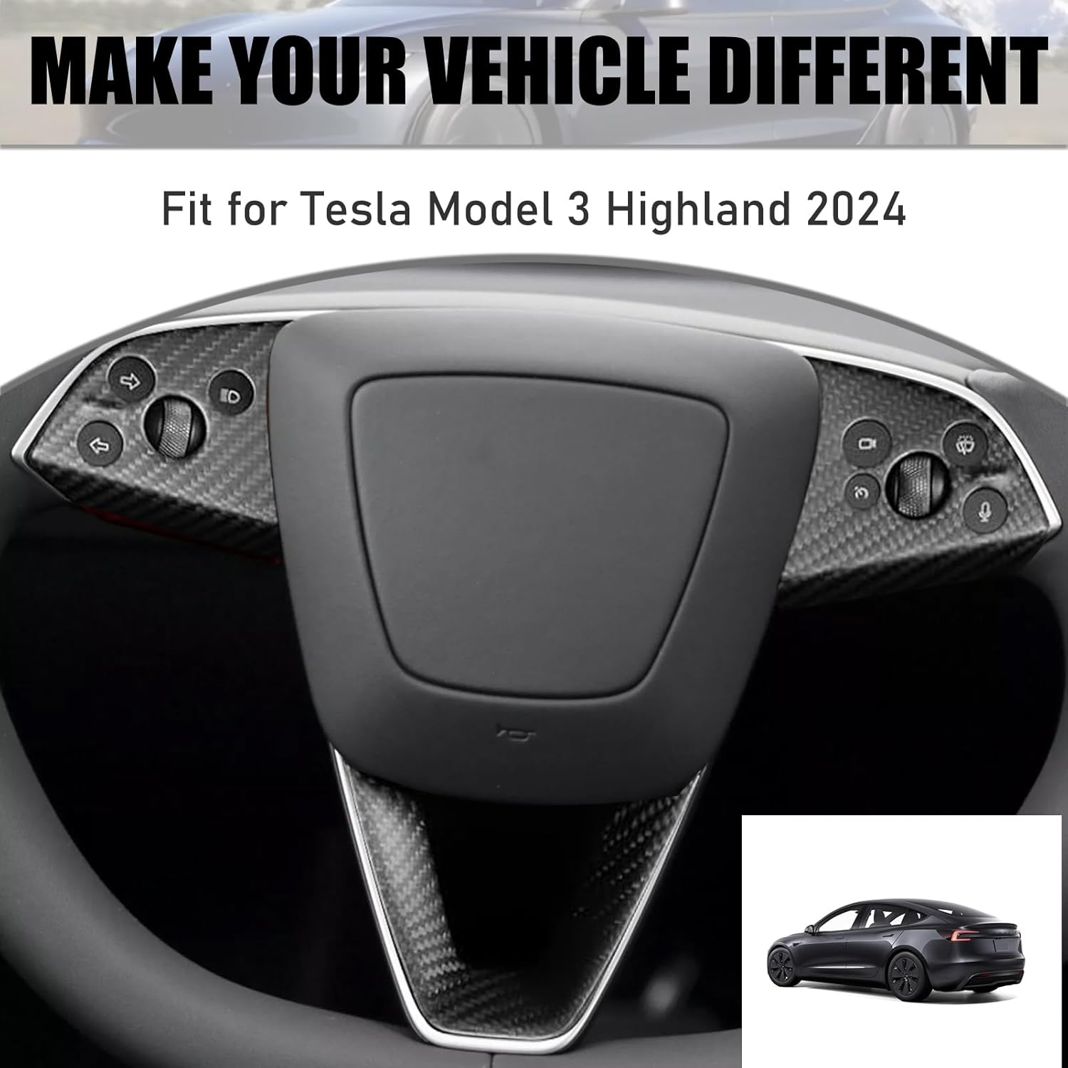 Teslula Carbon Steering Trim for Tesla Model 3 Highland 2024+
