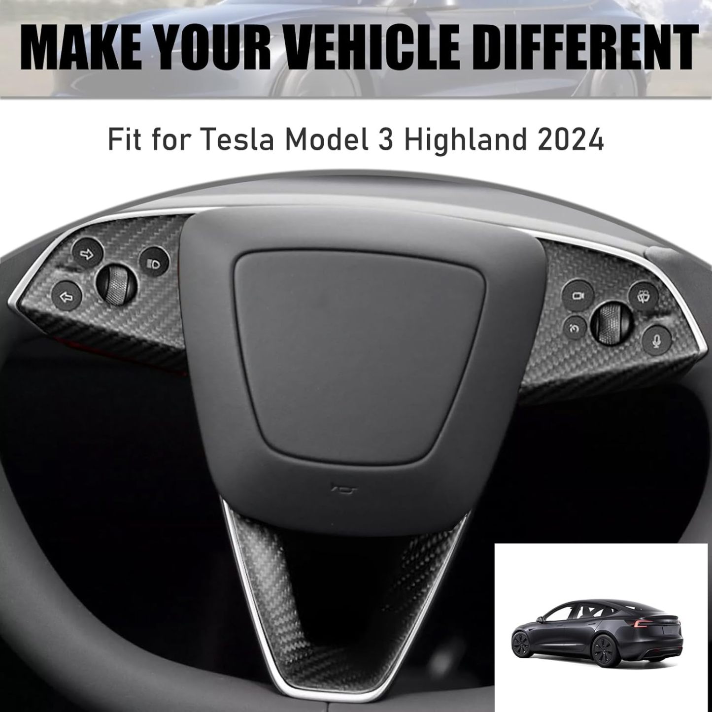 Teslula Carbon Steering Trim for Tesla Model 3 Highland 2024+