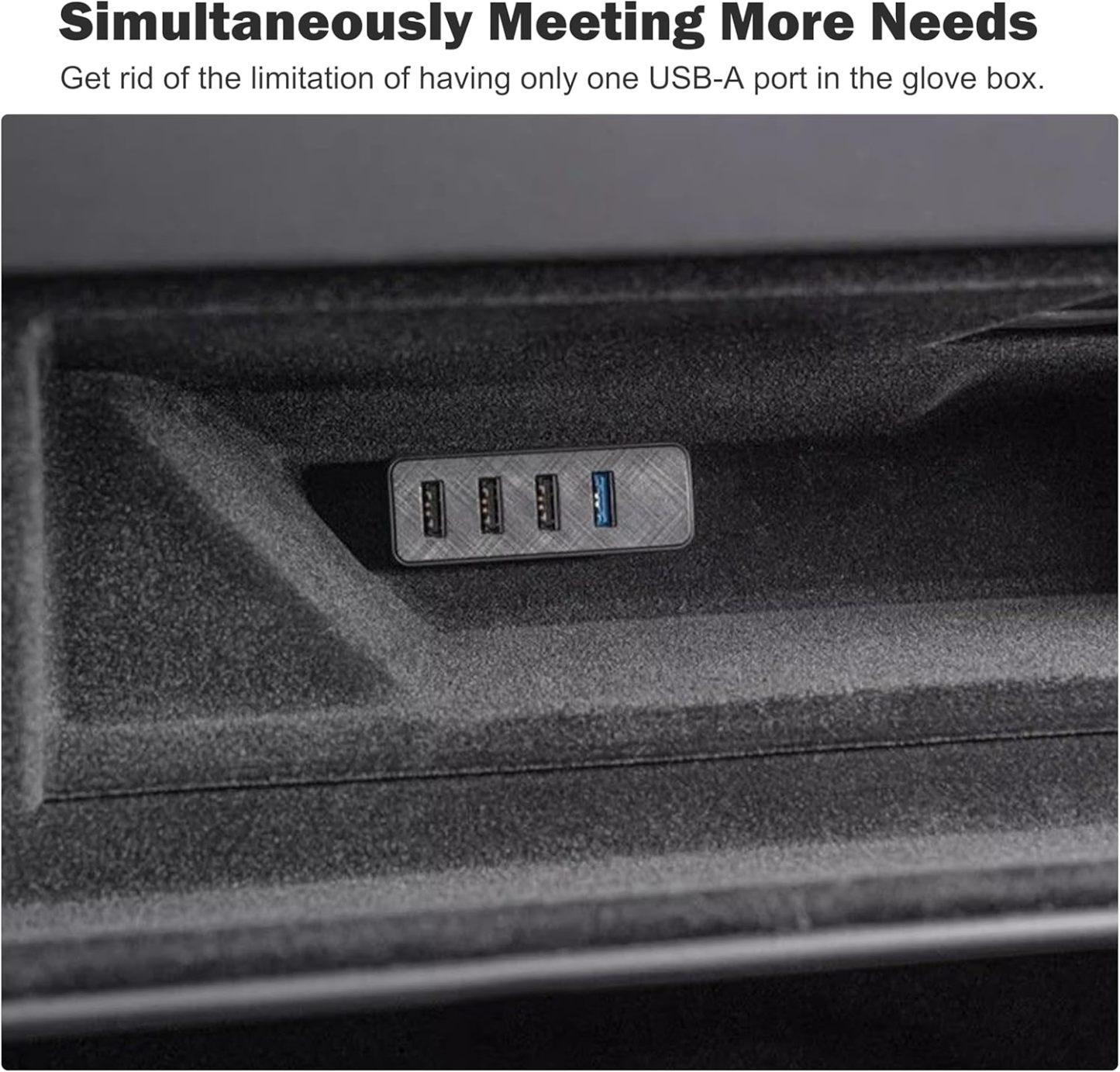 Teslula Glove Box USB Hub for Tesla Model 3/Y/Cybertruck - 4-Port Expansion