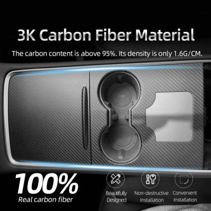 Teslula Real Carbon Console Wrap for Tesla Model 3/Y-Fingerprint Proof