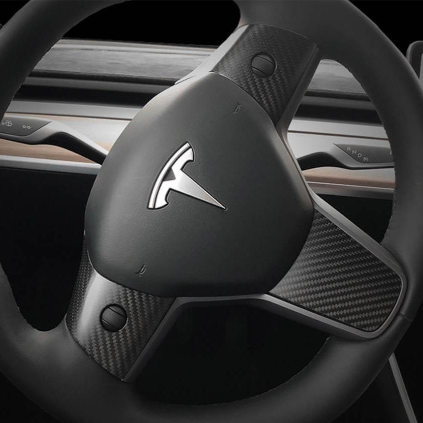 Teslula Carbon Steering Trim for Tesla Model 3/Y-Carbon Fiber Interior Mods