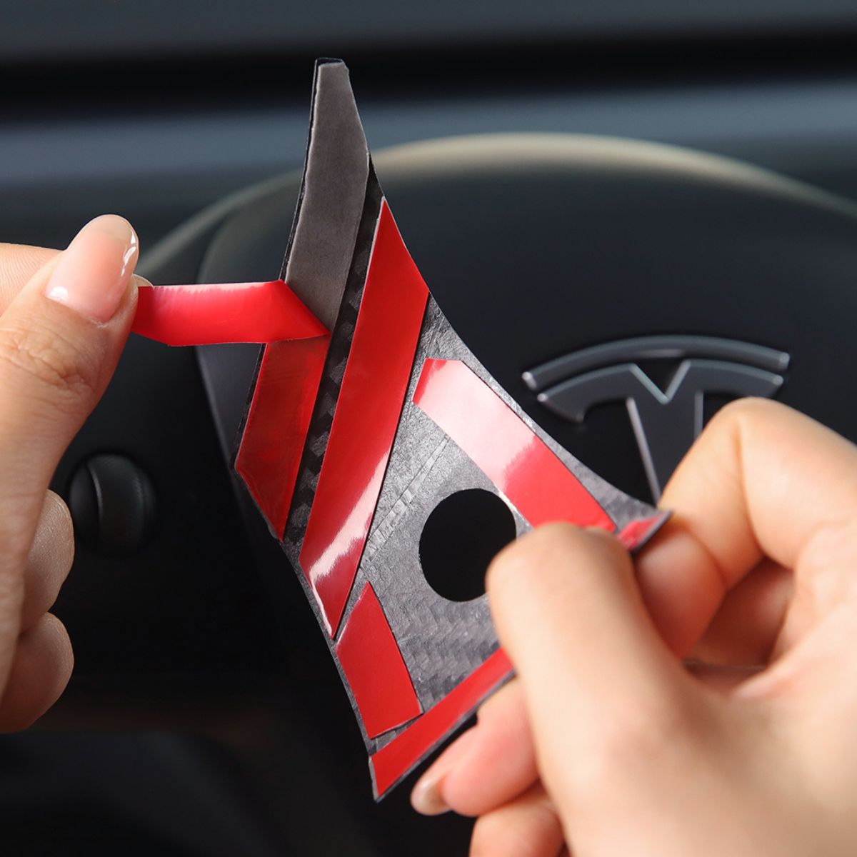 Teslula Carbon Steering Trim for Tesla Model 3/Y-Carbon Fiber Interior Mods