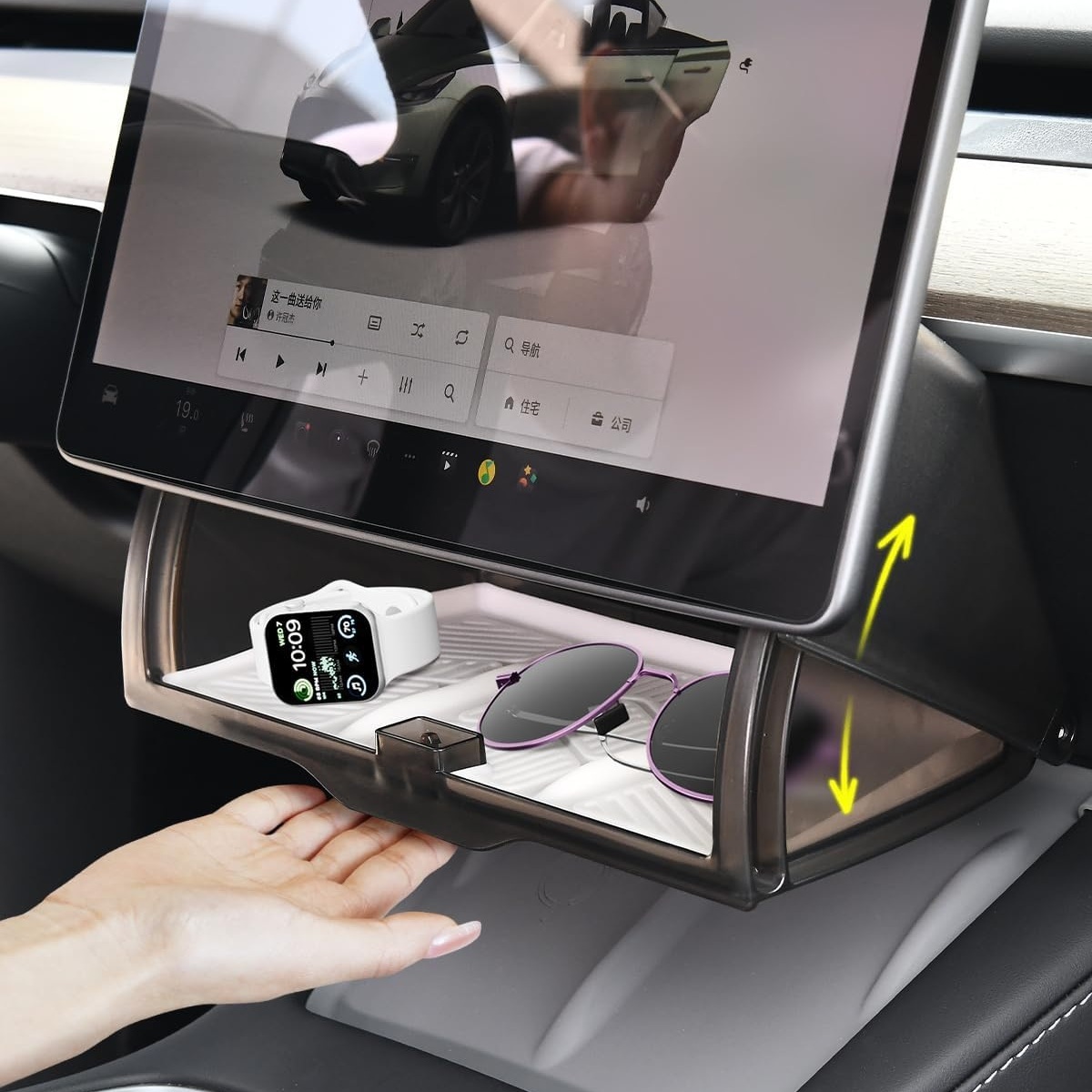 Teslula Under Screen Storage for Tesla Model 3/Y - Hidden Organizer Tray