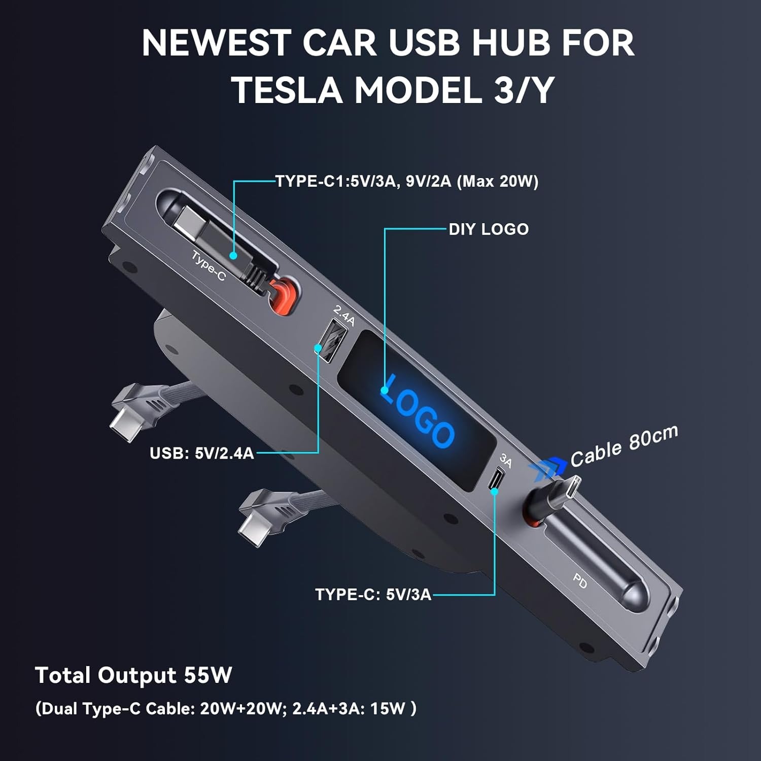 Teslula USB Hub Docking Station of Center Console Smart Sensor For Tesla Model3/Y