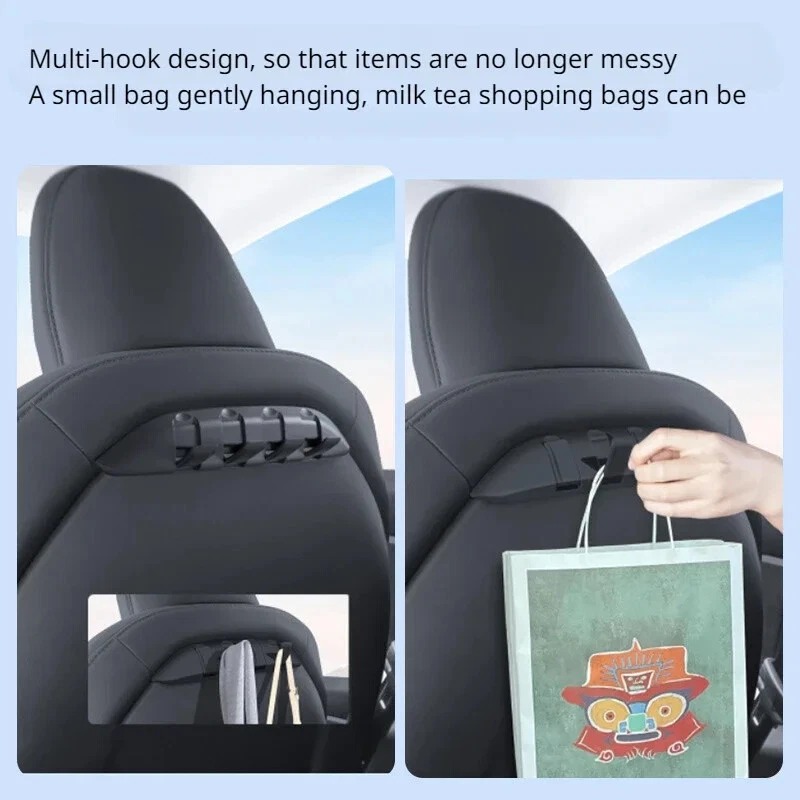 Tesla Model 3/Y Foldable Seat Hooks | 4-in-1 Bag Holder & Organizer