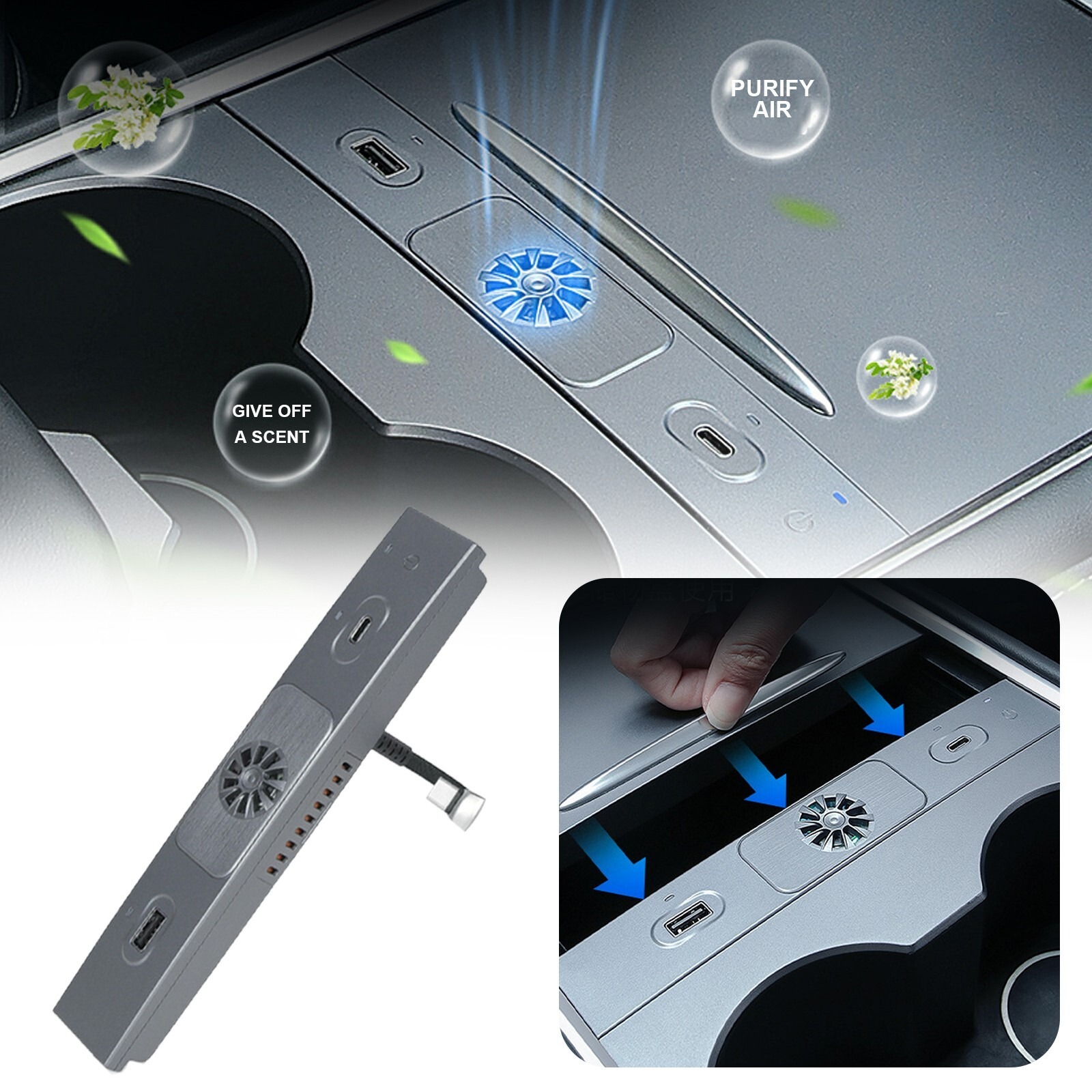 Teslula USB Hub for Tesla Model 3/Y,  Fast Charging Dock with Aromatherapy Diffuser