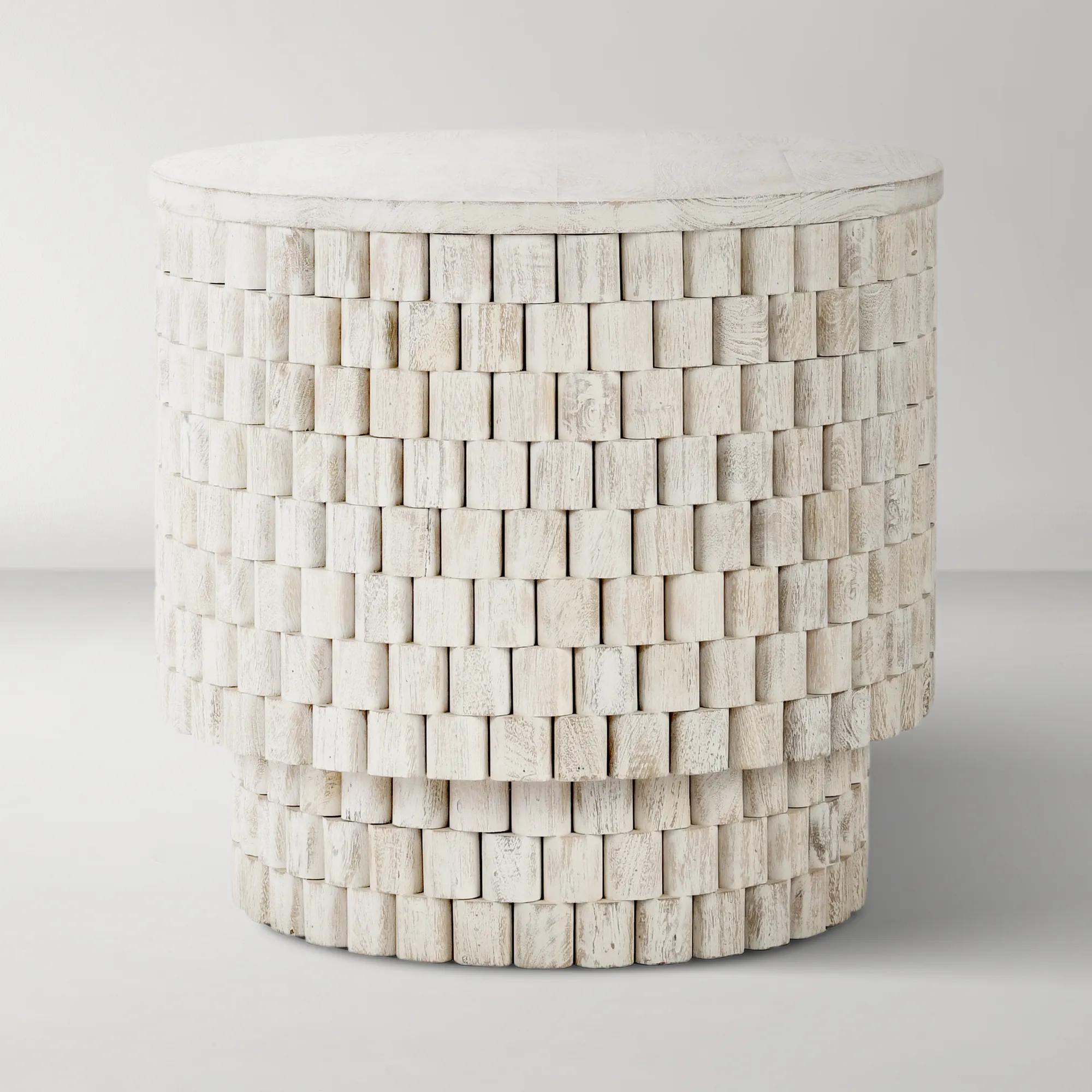 Norwood Mango Wood 25" Round End Table - Coastal White