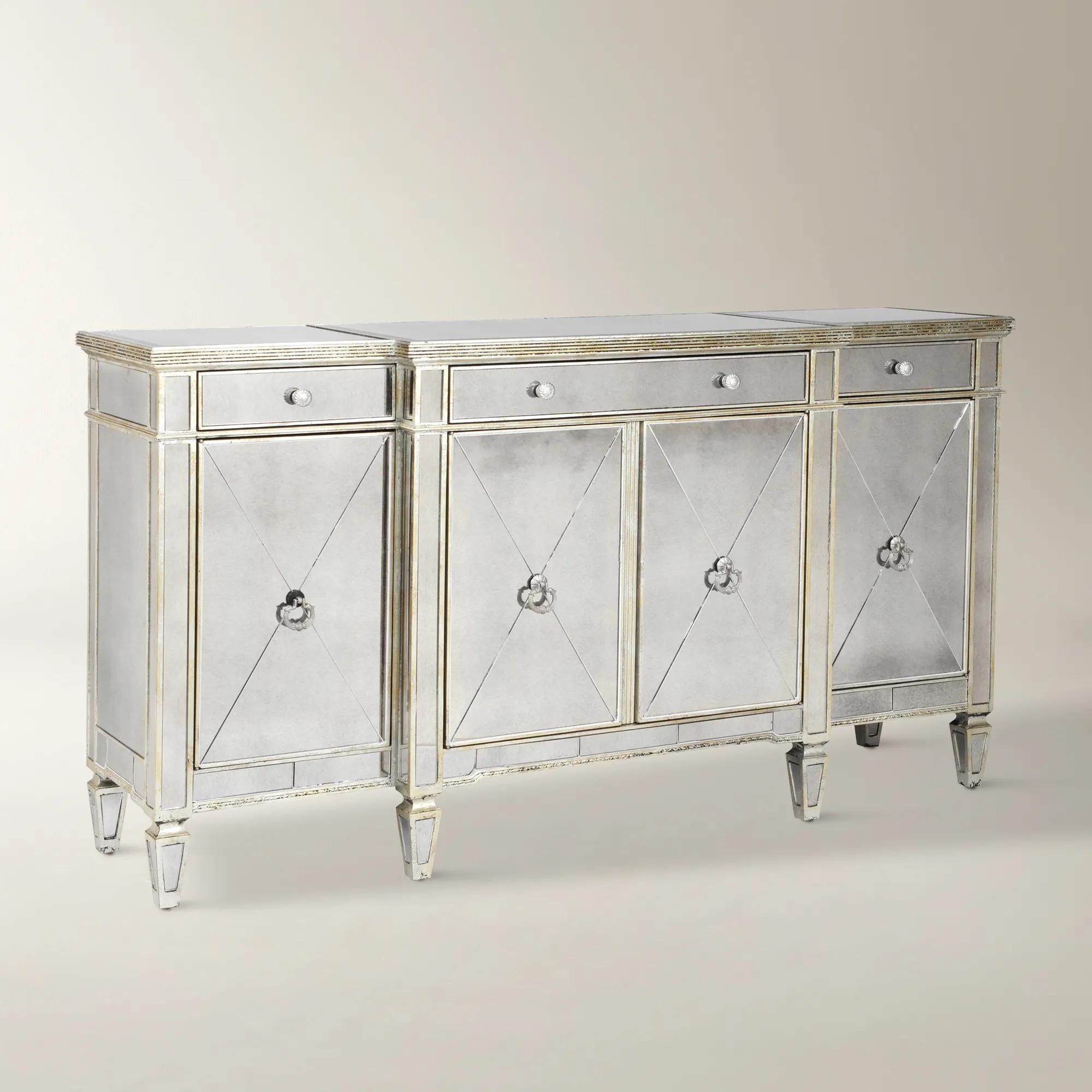 Borghese Mirrored Silver 3-Drawer Buffet (70")