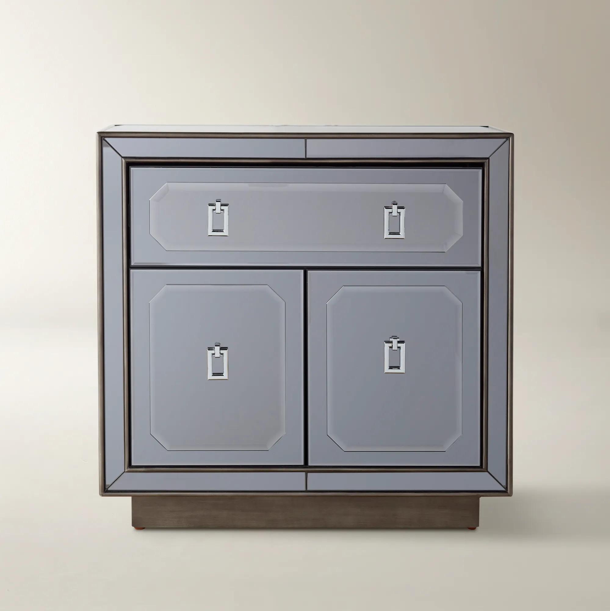 Maddox Mirrored Grey 1-Drawer Nightstand (30")