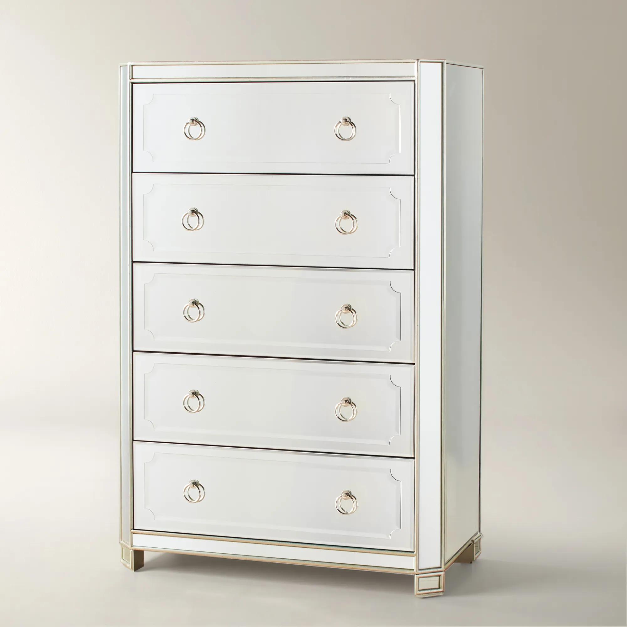 Simplicity Mirrored Silver 5-Drawer Tall Dresser (36")