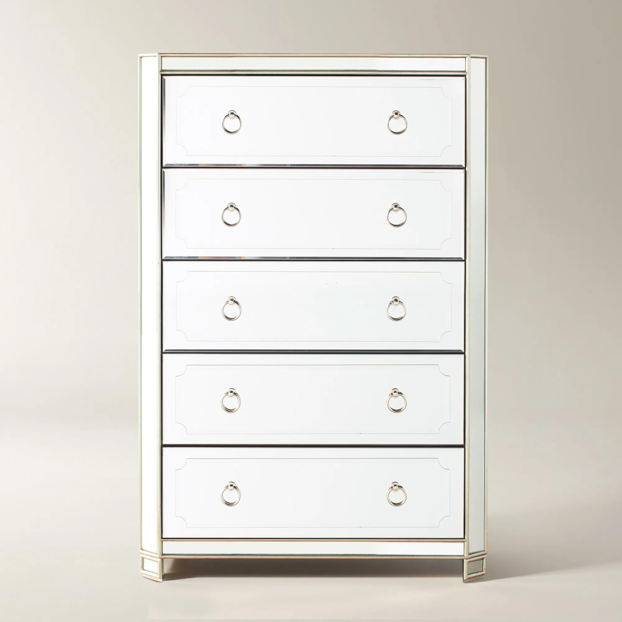 Simplicity Mirrored Silver 5-Drawer Tall Dresser (36")