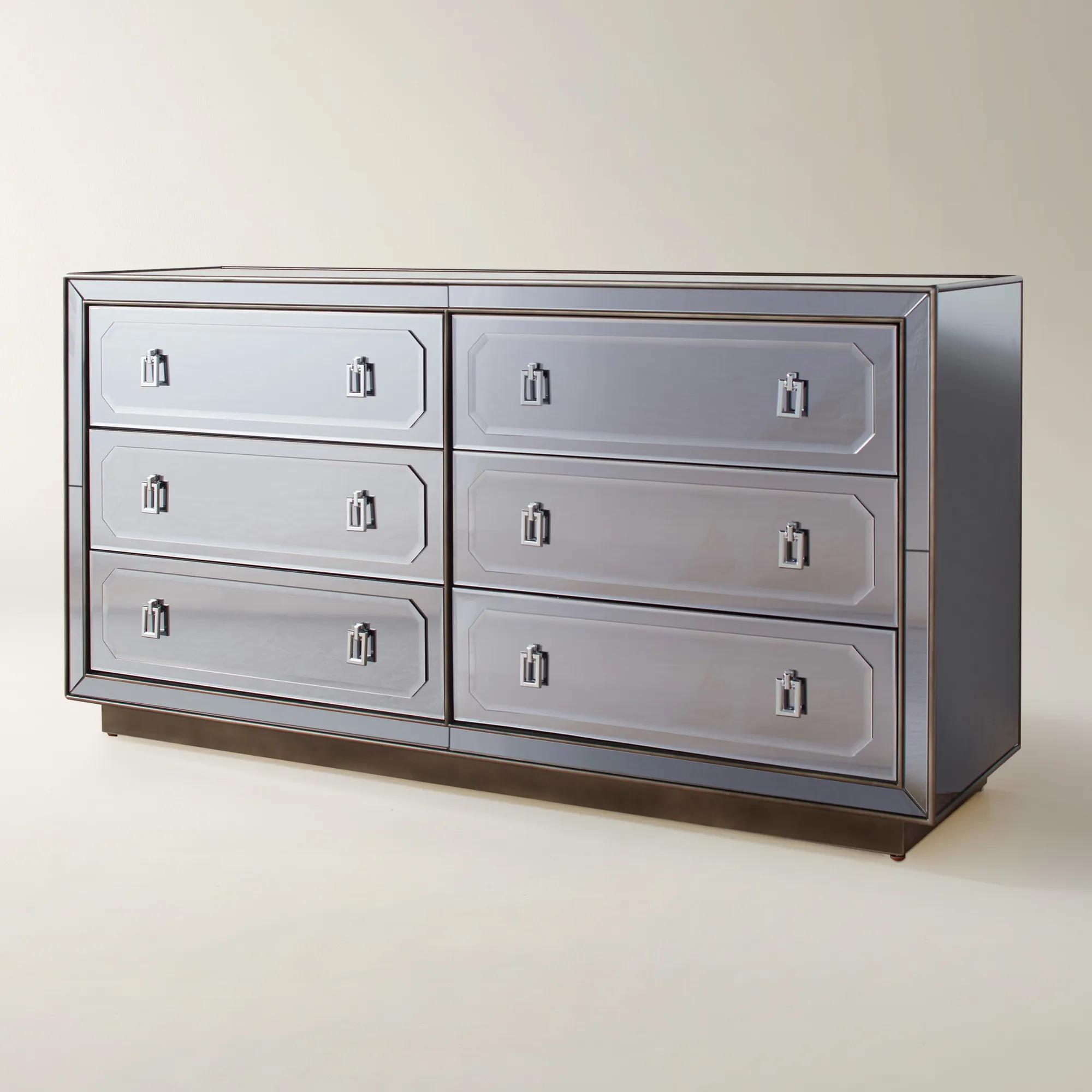 Maddox Mirrored Grey 6-Drawer Dresser (66")