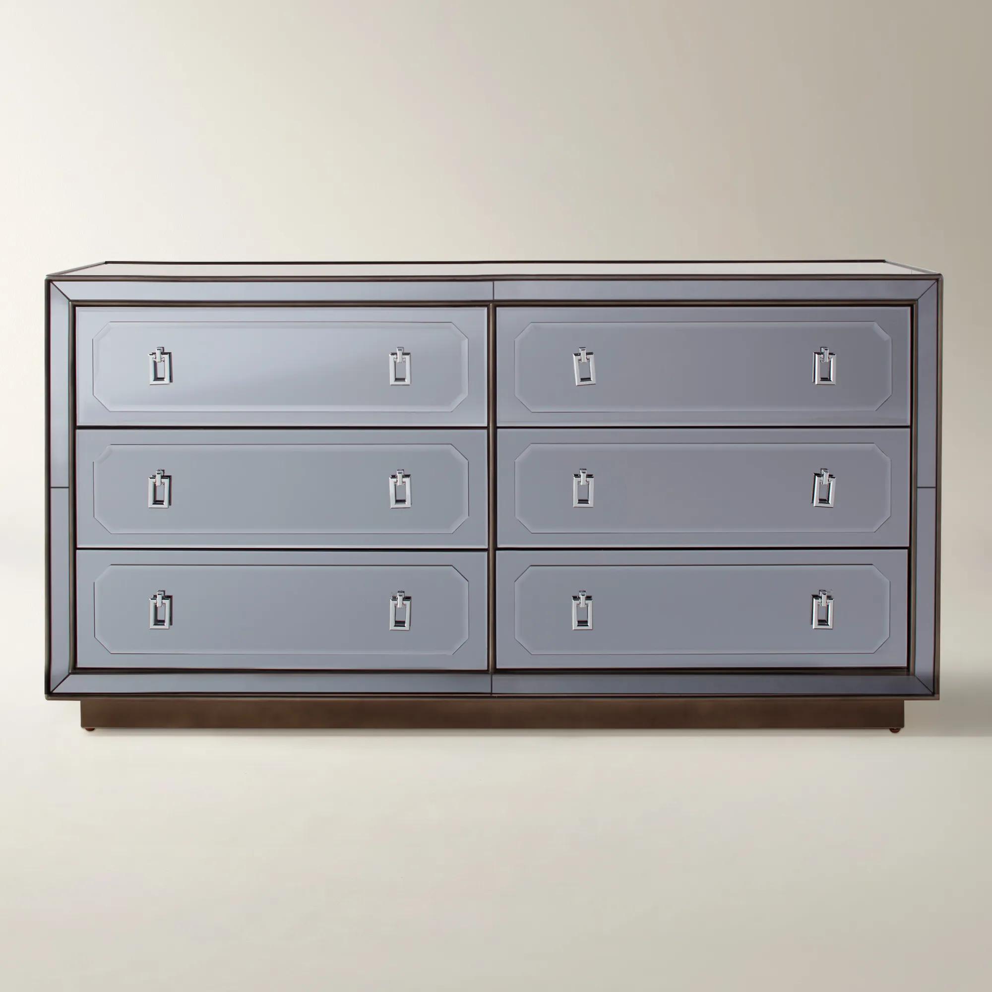 Maddox Mirrored Grey 6-Drawer Dresser (66")