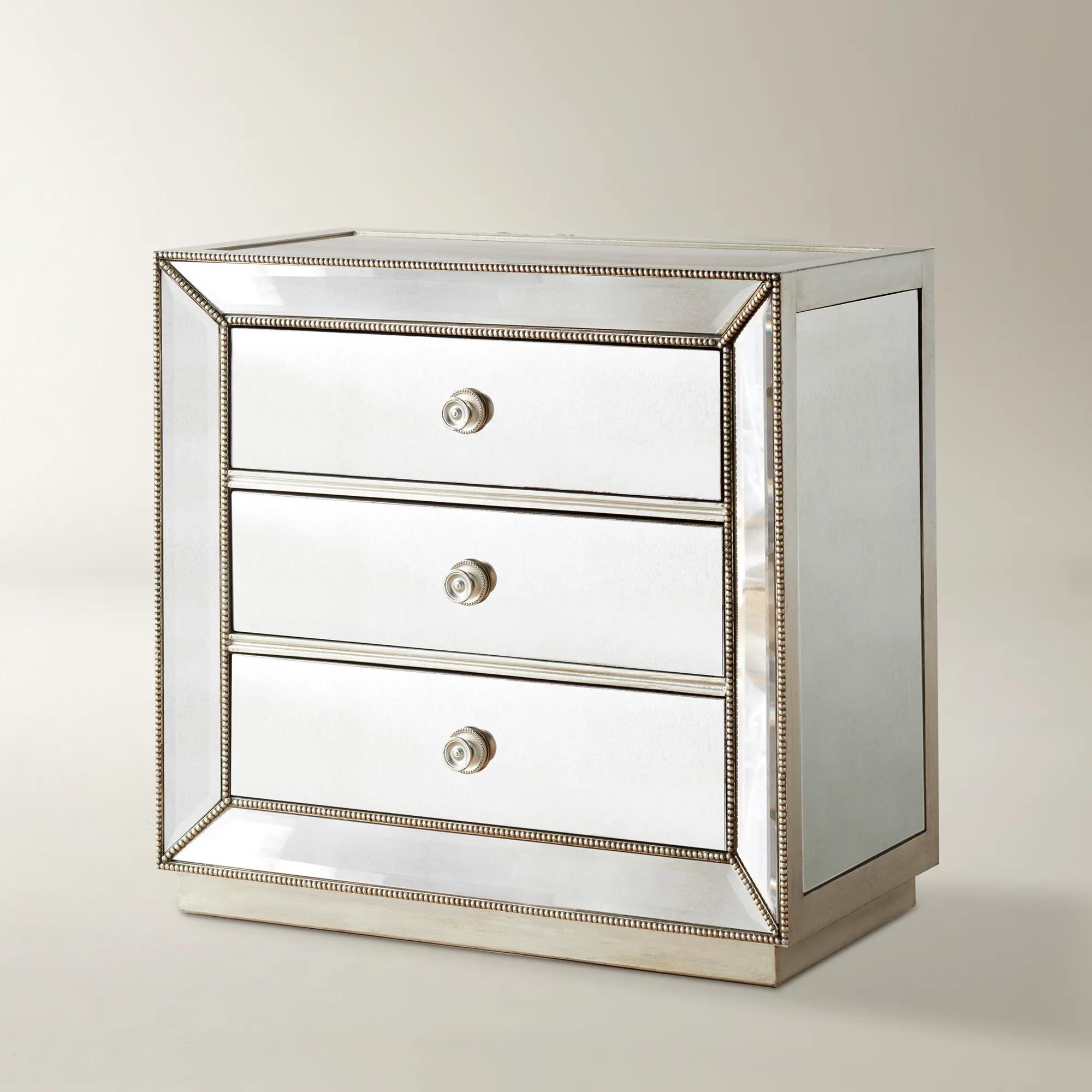Omni Mirrored Silver 3-Drawer Nightstand (32")