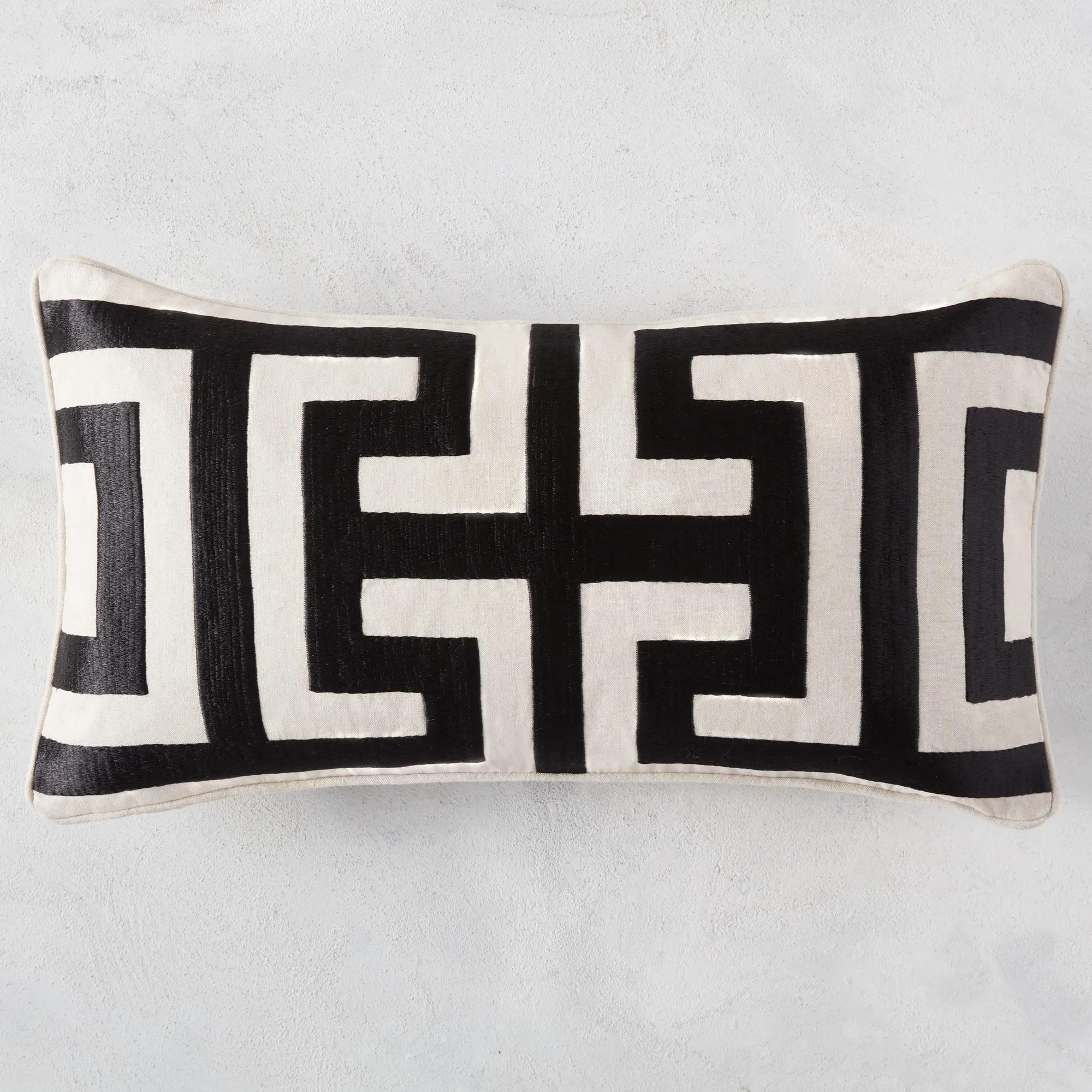 Cace Black/Natural Linen Lumbar Pillow 26x14 | Z Gallerie
