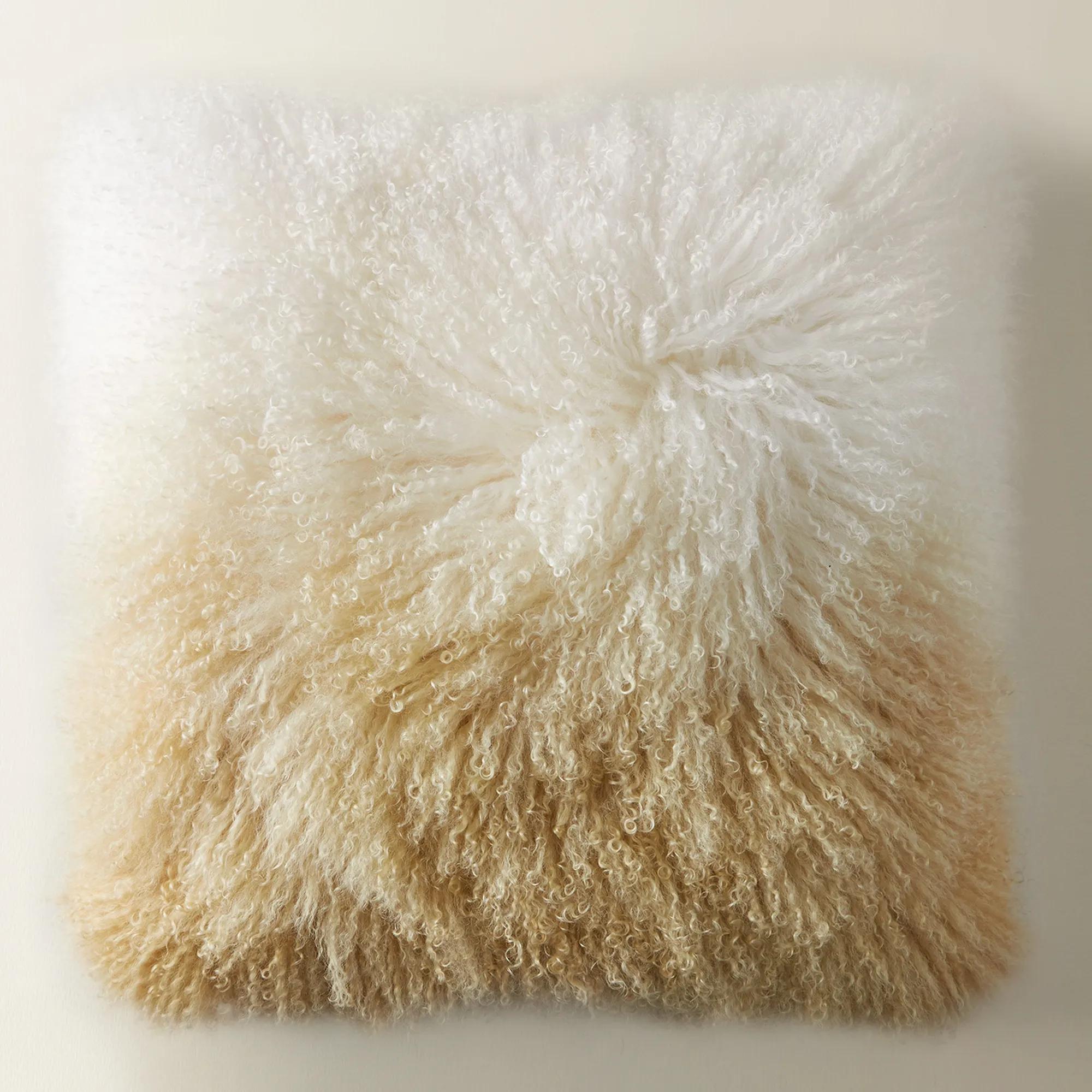 Ombre Mongolian Pillow 22" - White/Gold