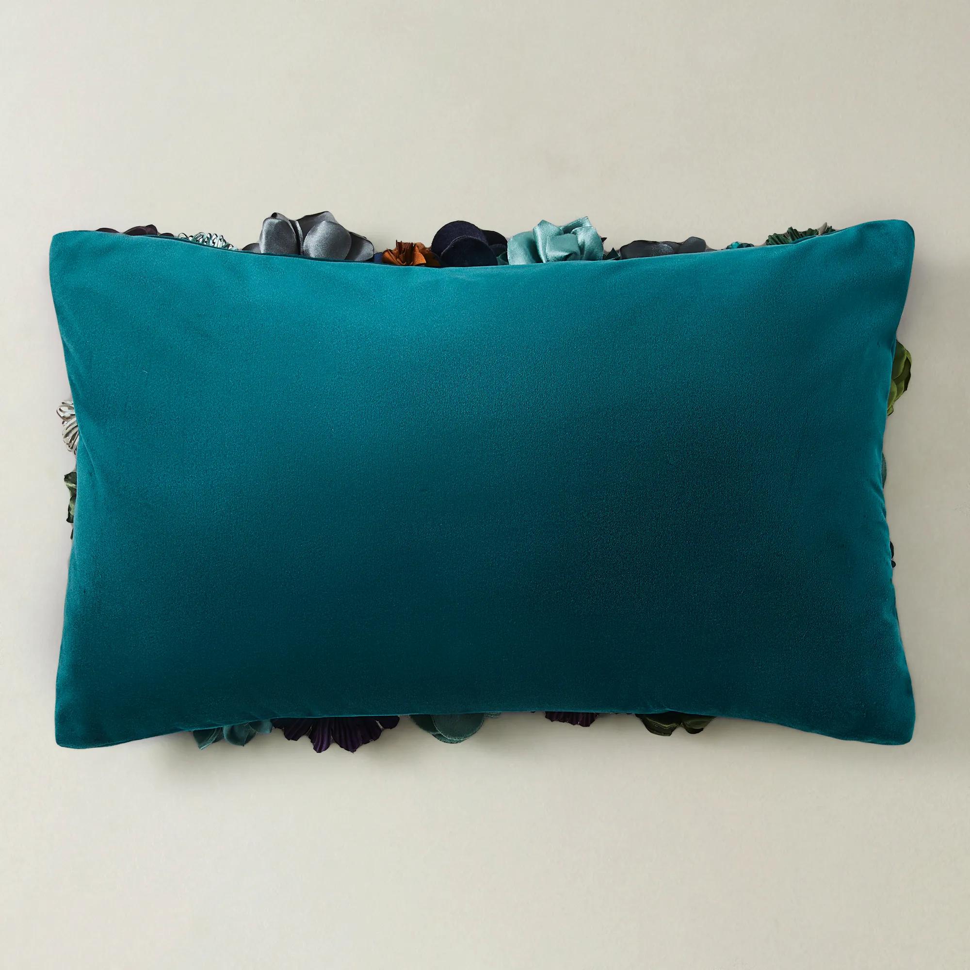 Posy Lumbar Pillow 12" x 20"- Cerulean