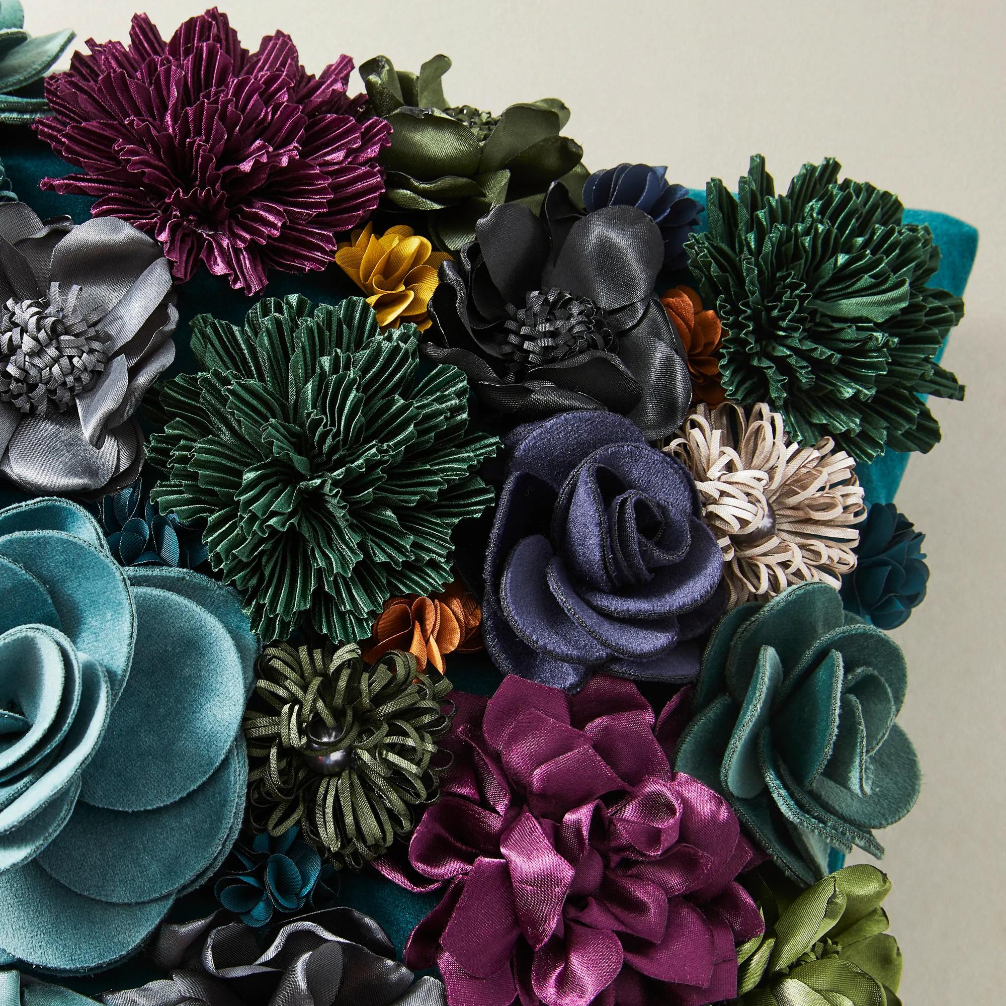 Posy Lumbar Pillow 12" x 20"- Cerulean