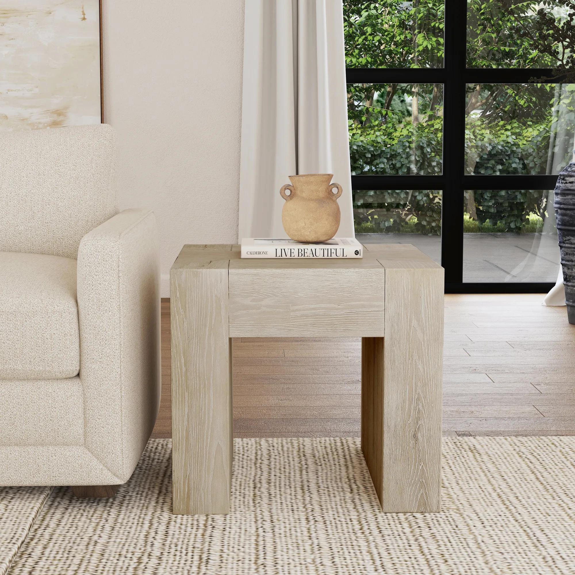 Bristol Reclaimed Oak 24" End Table - Aged Cream