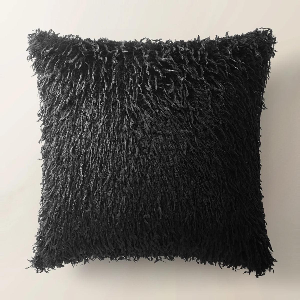 Pluma Faux Feather Pillow 22" - Black