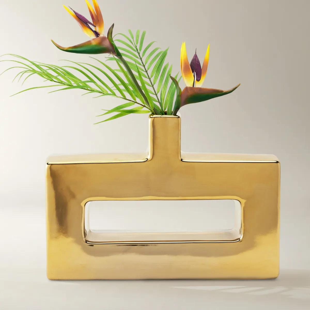 Miami Gold Ceramic High Gloss Vase 11.75"
