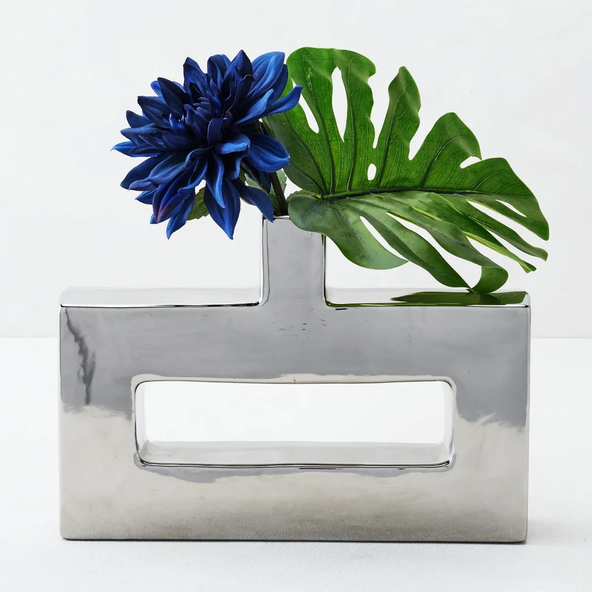 Miami Silver Ceramic High Gloss Vase 11.75"