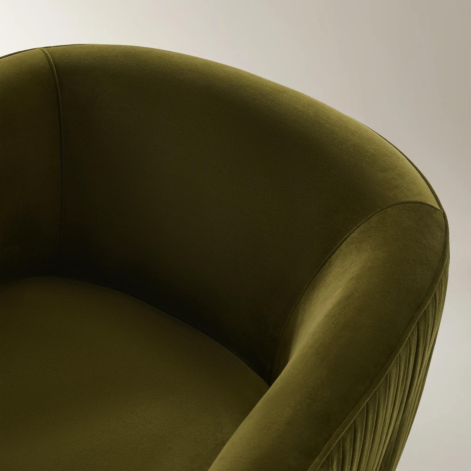 Lyssa Pleated Deep Olive Velvet Swivel Accent Chair