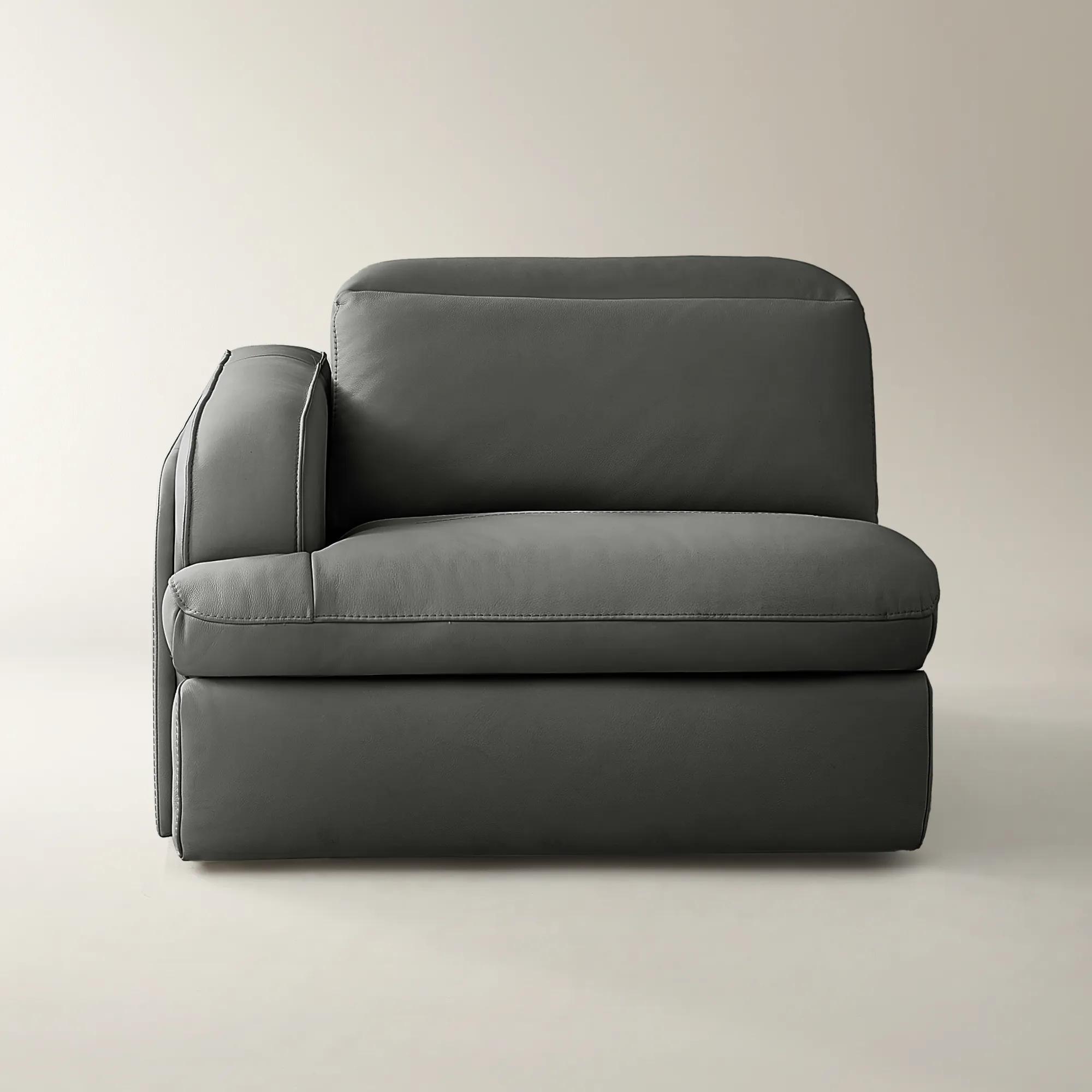 Terra Charcoal Leather Left-Arm Chair With Power Headrest