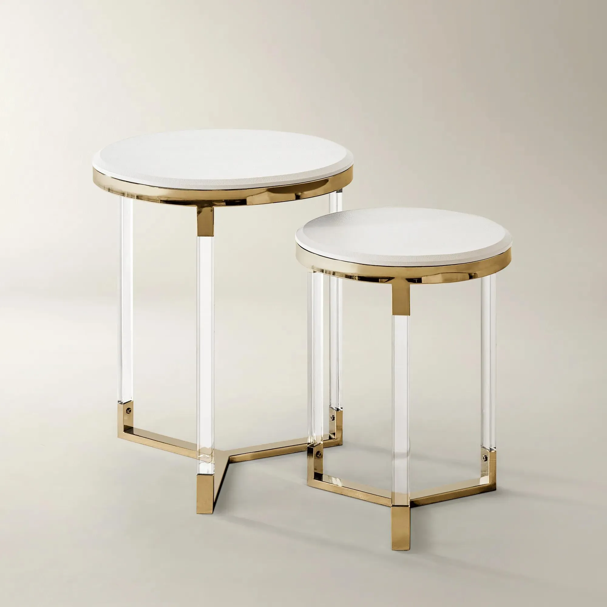 Murano Round Accent Table With Faux Leather Top Set Of 2 (14.5"-18.5")