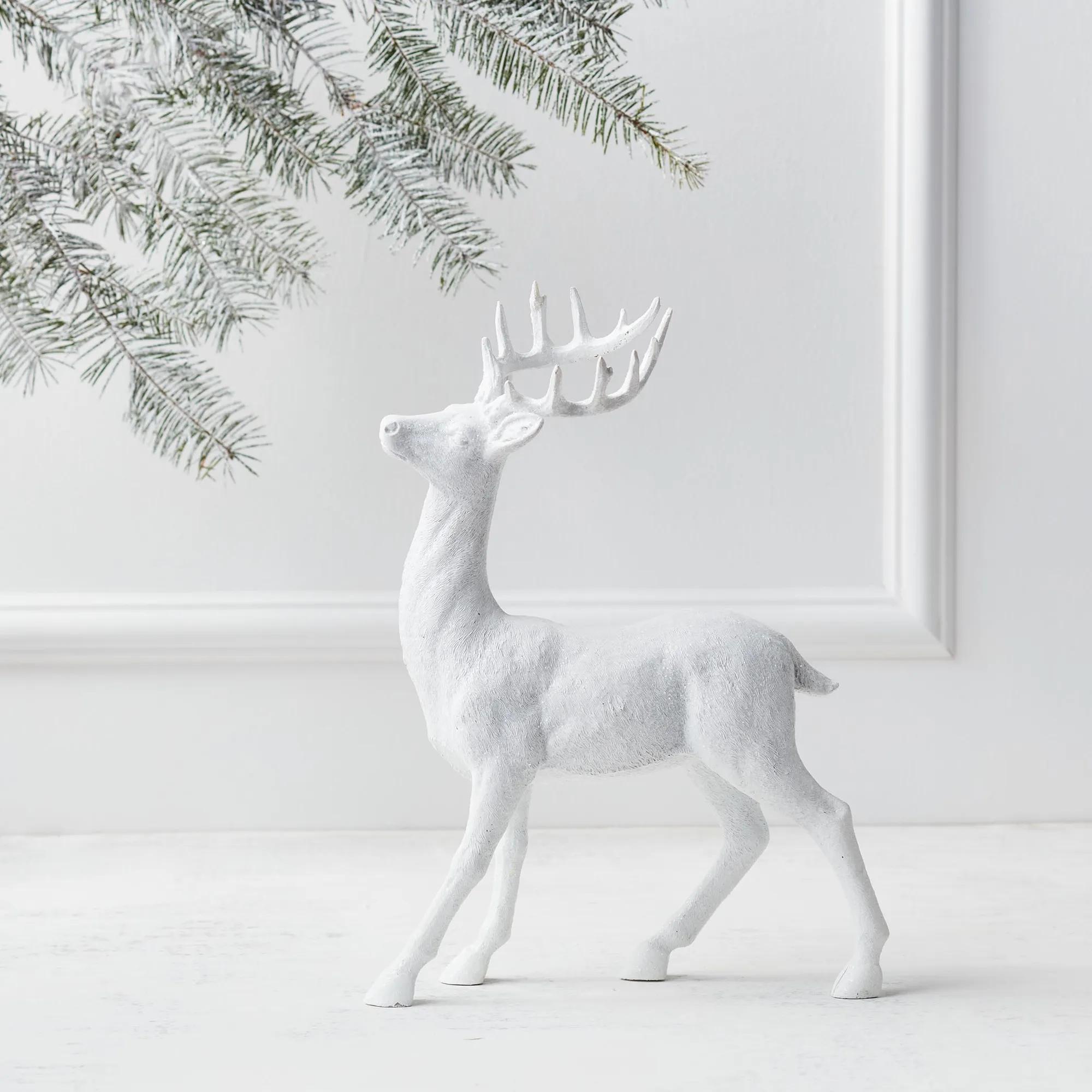 Majestic Deer White Resin 14"