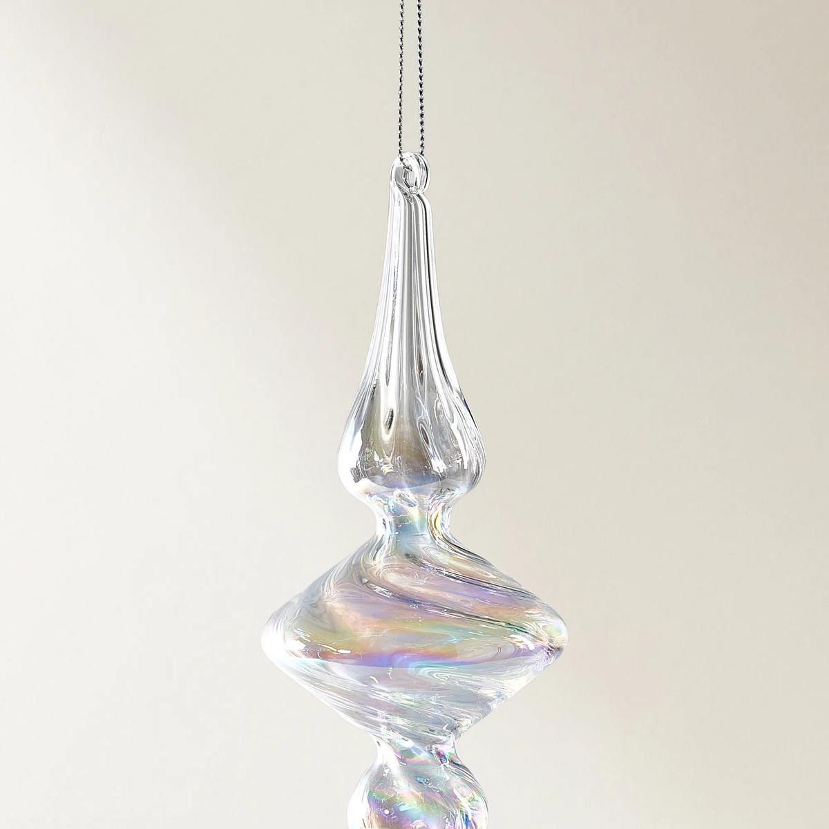 Iridescent Glass Spindle Ornament 7.75" - Set of 4