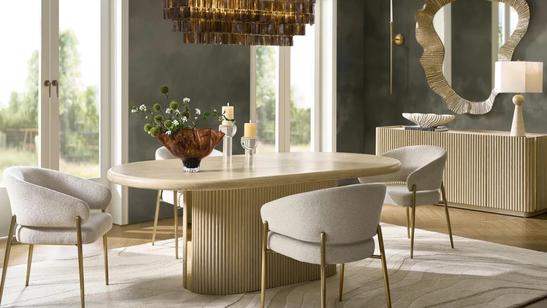 Comparison of round vs rectangular dining tables in a modern luxury dining room