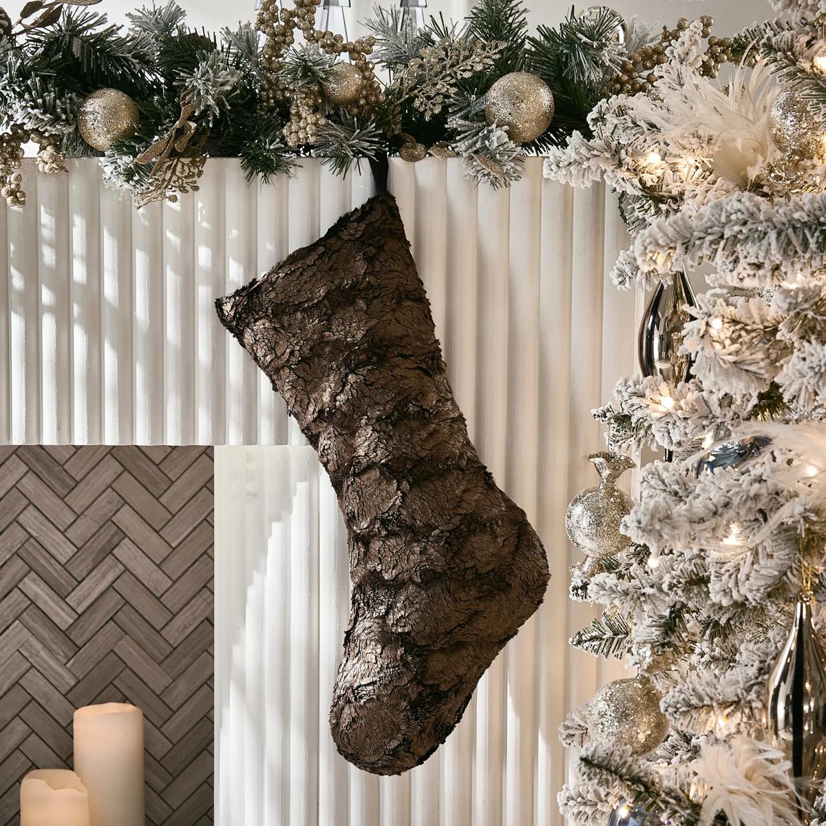 Celeste Metallic Faux Fur Stocking - Bronze