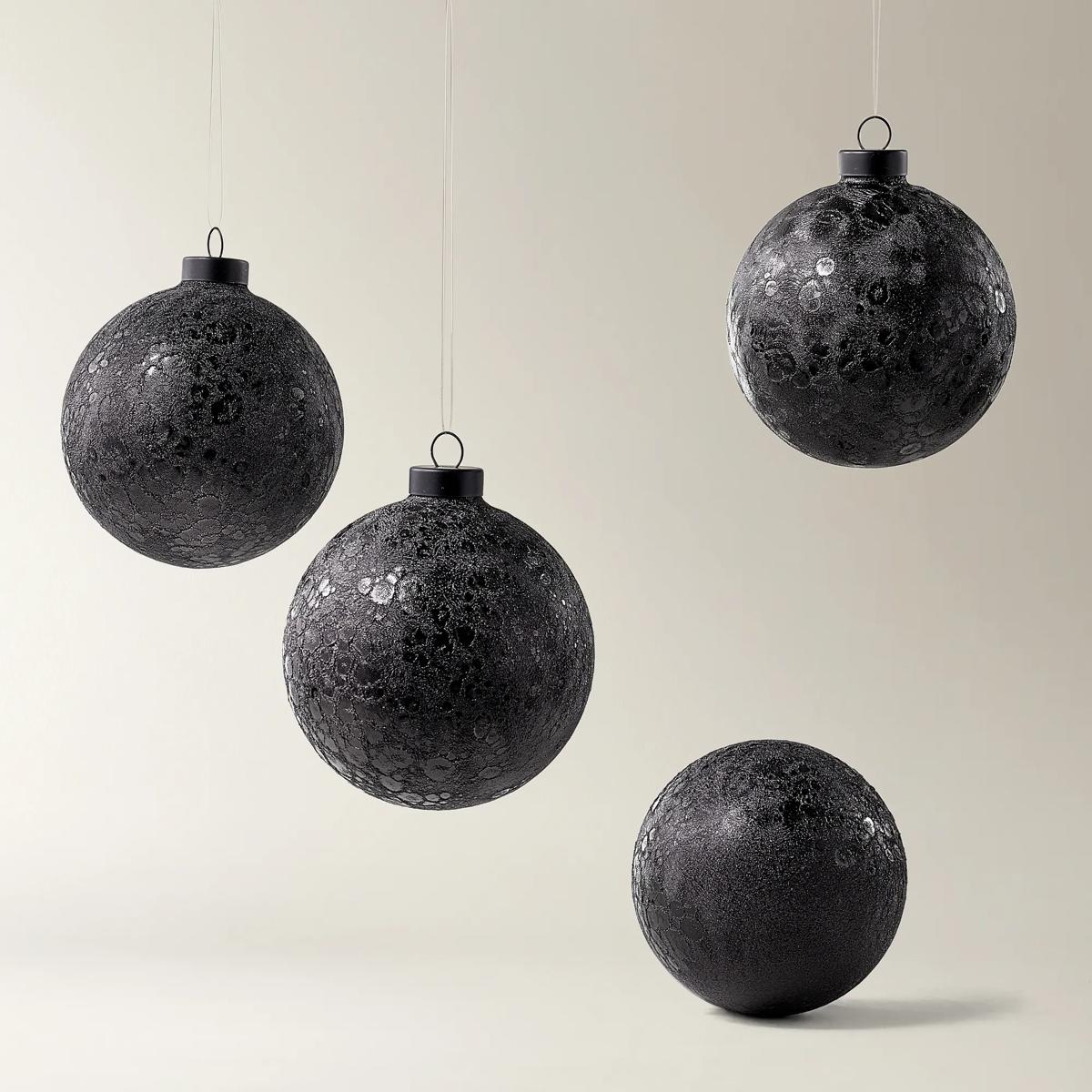 Black Textured Glass Ornament - Set of 4