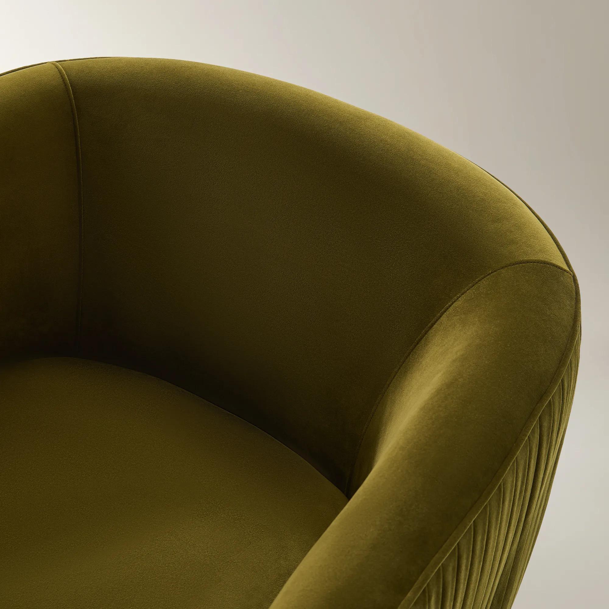 Lyssa Pleated Deep Olive Velvet Swivel Accent Chair