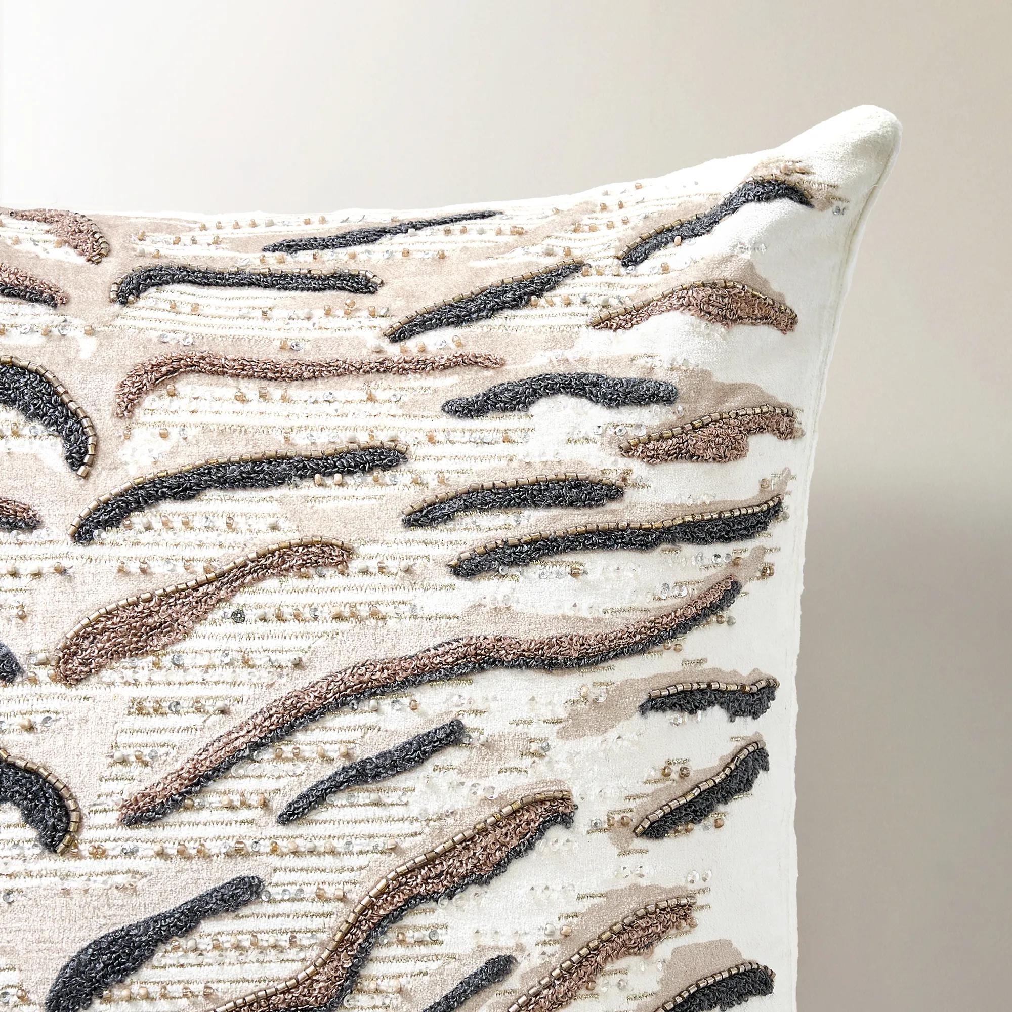 Roary Beaded Pillow 20" - Smoked Pearl