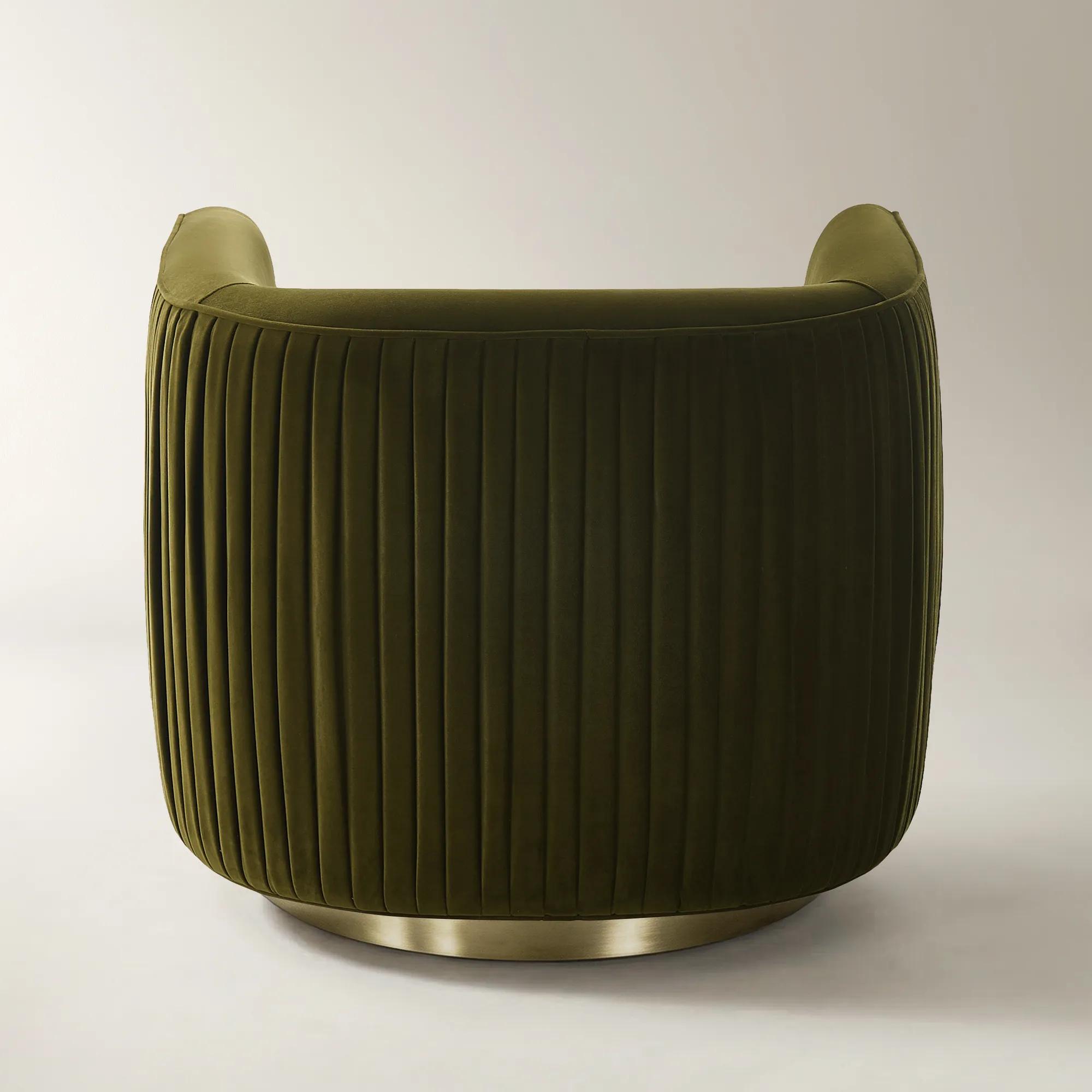 Lyssa Pleated Deep Olive Velvet Swivel Accent Chair