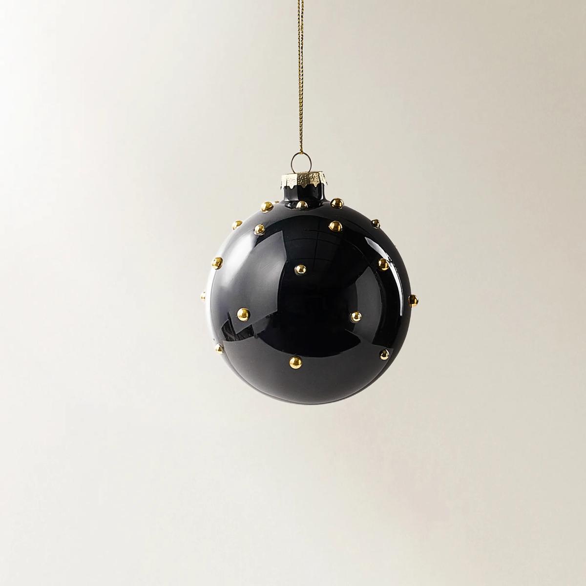 Black & Gold Dot Glass Ornament - Set of 6