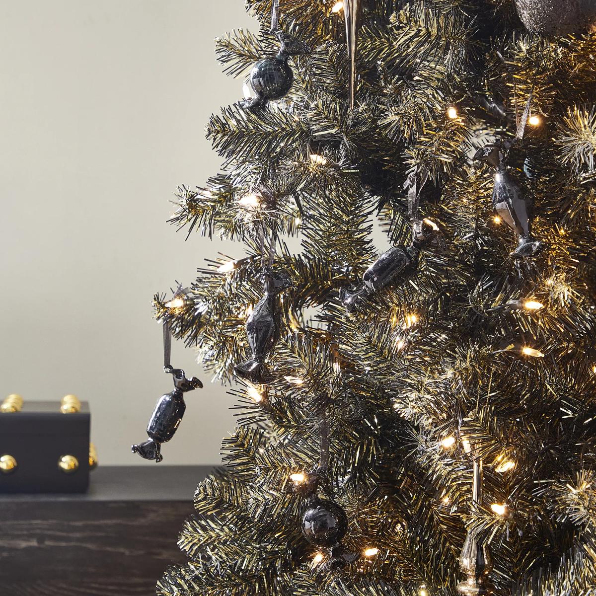 Black Glass Candy Ornament - Set of 6