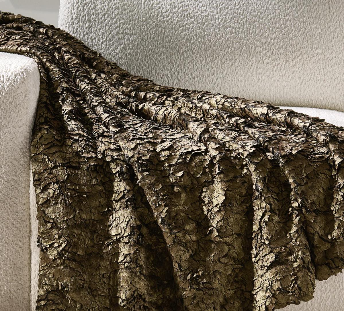 Celeste Metallic Faux Fur Throw 50" x 60" - Bronze